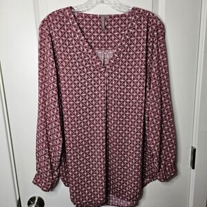 Women's Geometric Mosaic Patterned Burgundy Blouse Size 1X Baddie Whysigoth